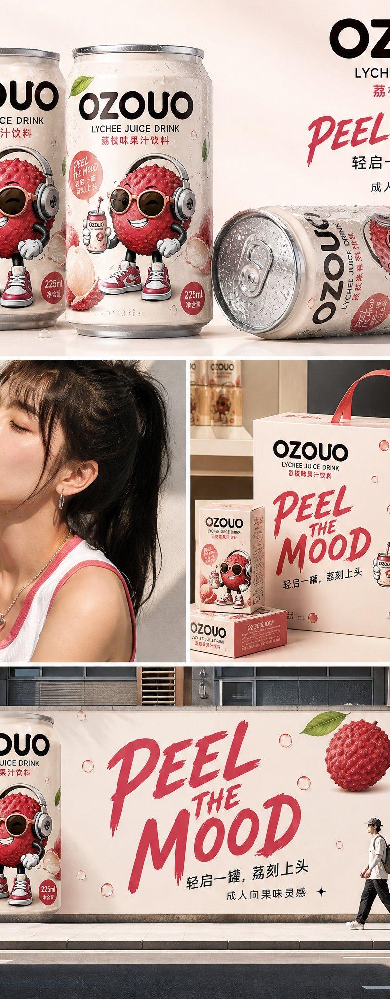 OZOUO荔枝果饮品牌营销全场景视觉海报