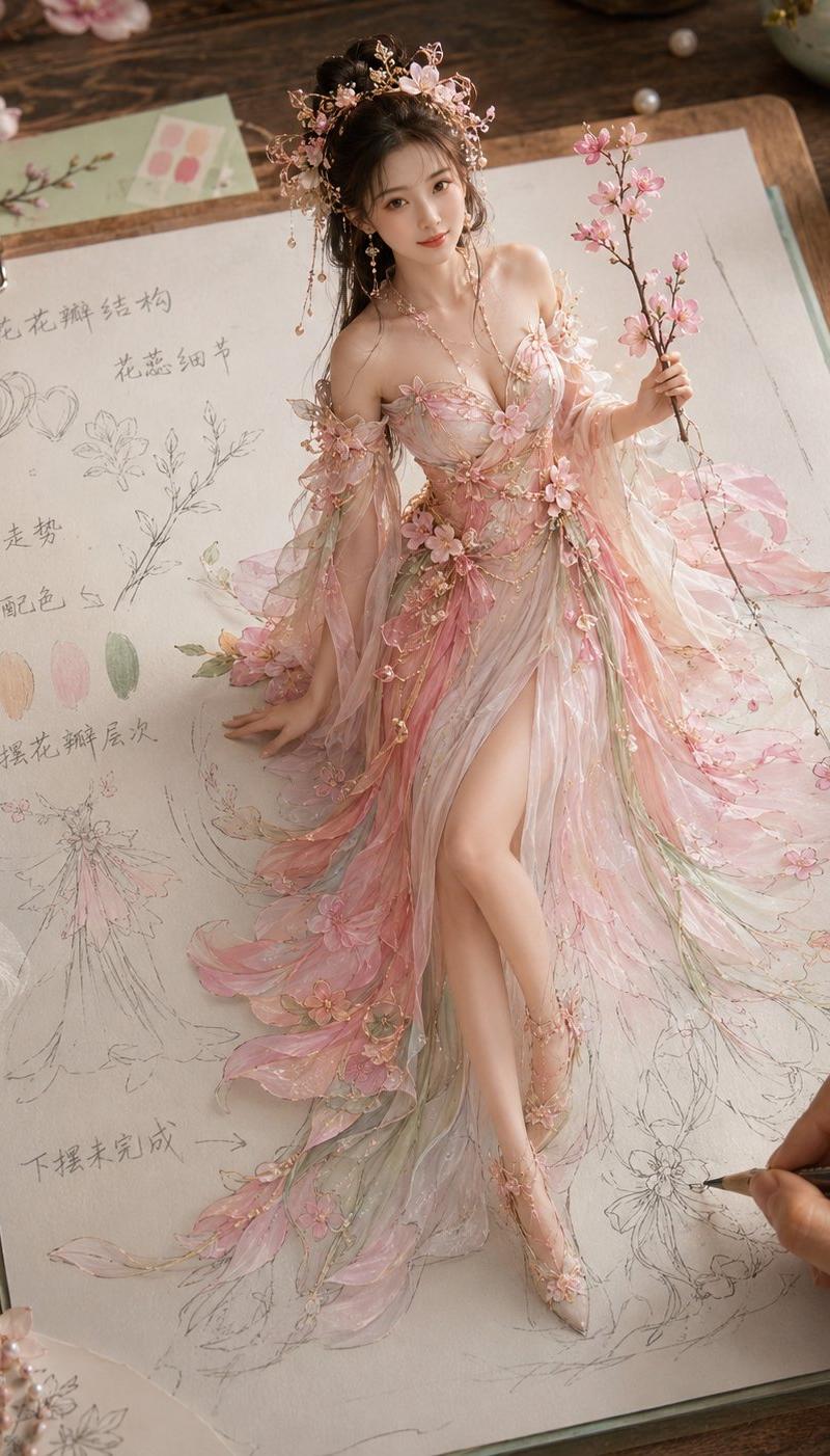 纸上成真四时花神衣谱写实设计稿