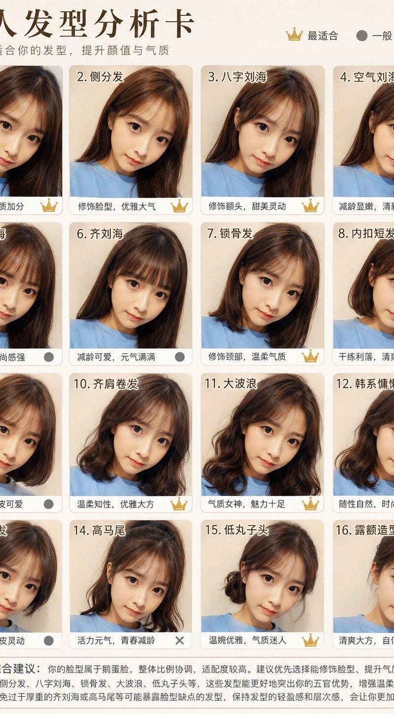 个人发型分析卡16宫格真人图鉴