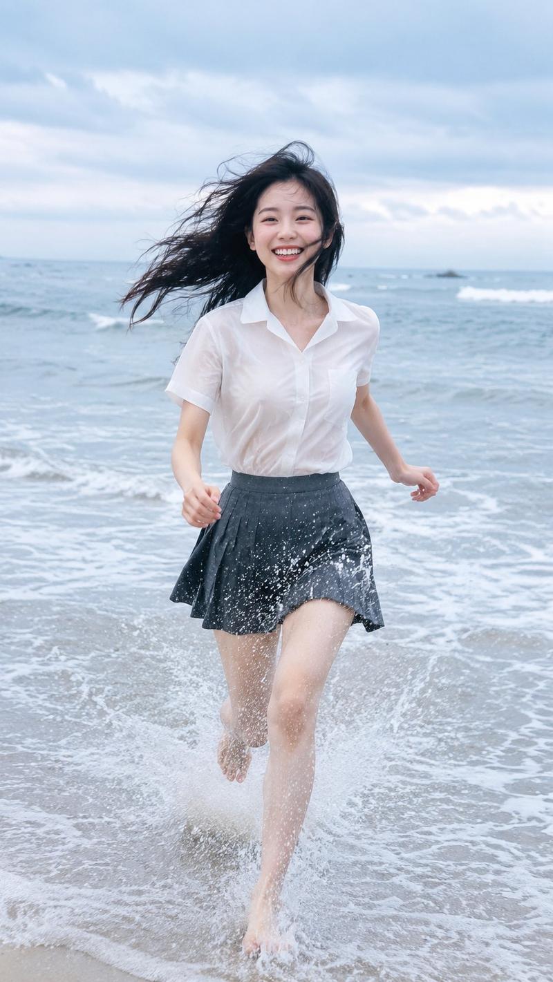 唯美沙滩奔跑东亚女性人像摄影