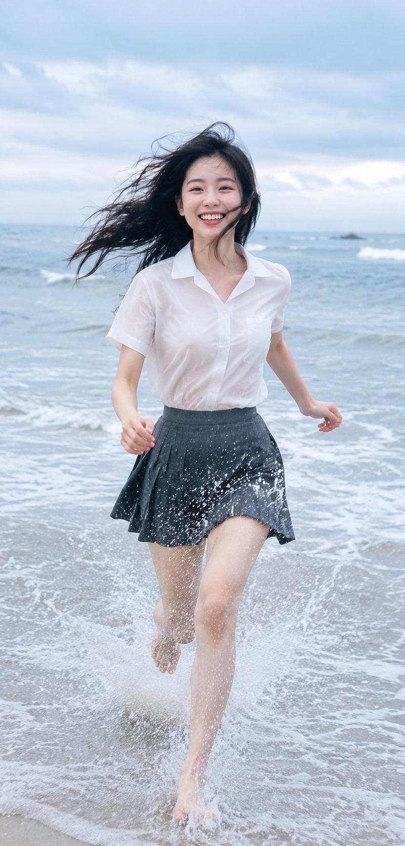 唯美沙滩奔跑东亚女性人像摄影