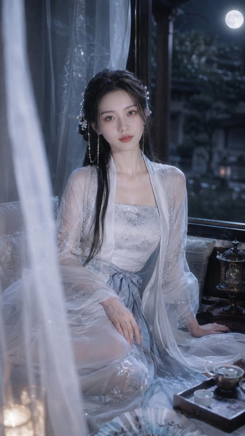 电影感月夜国风汉服人像摄影