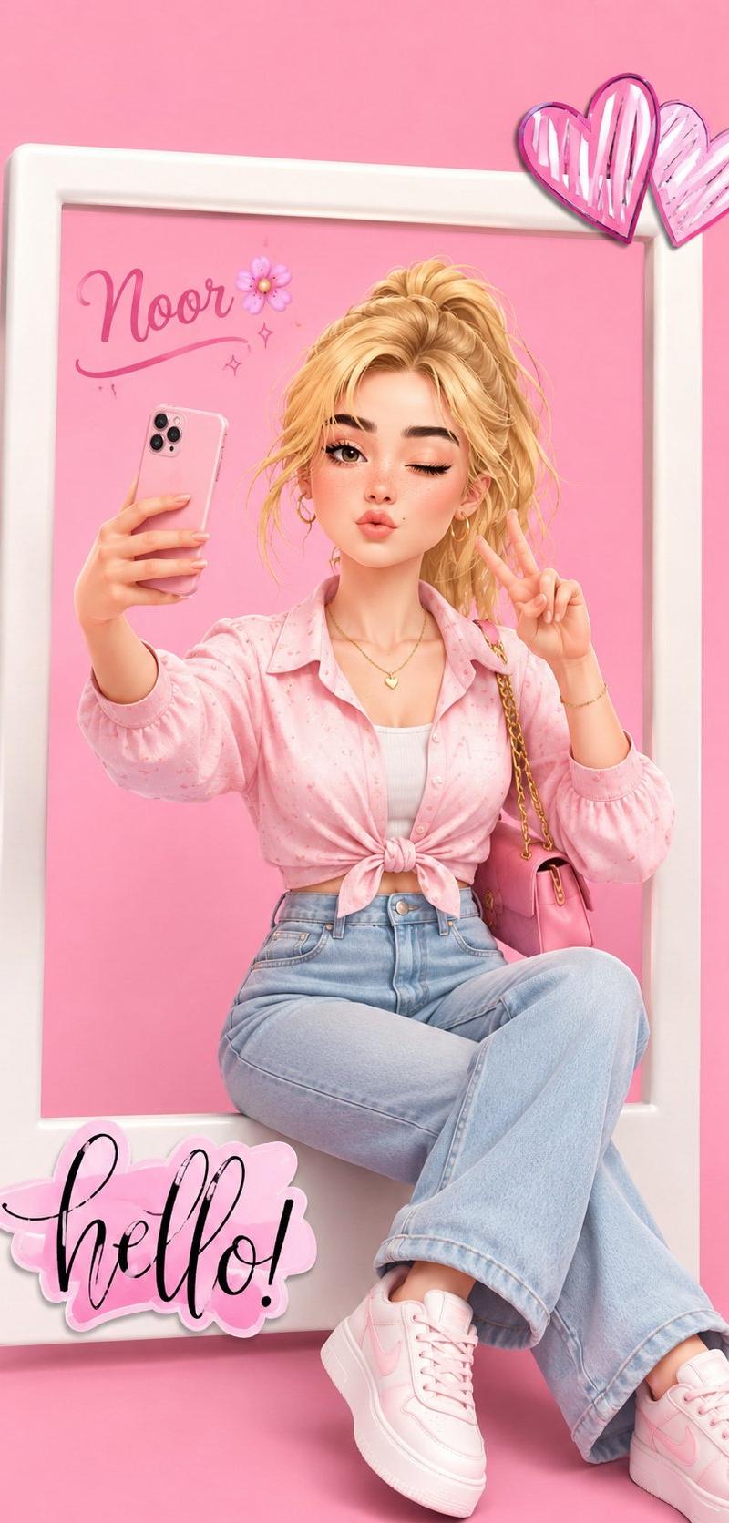 皮克斯风金发少女清晨自拍可爱3D插画