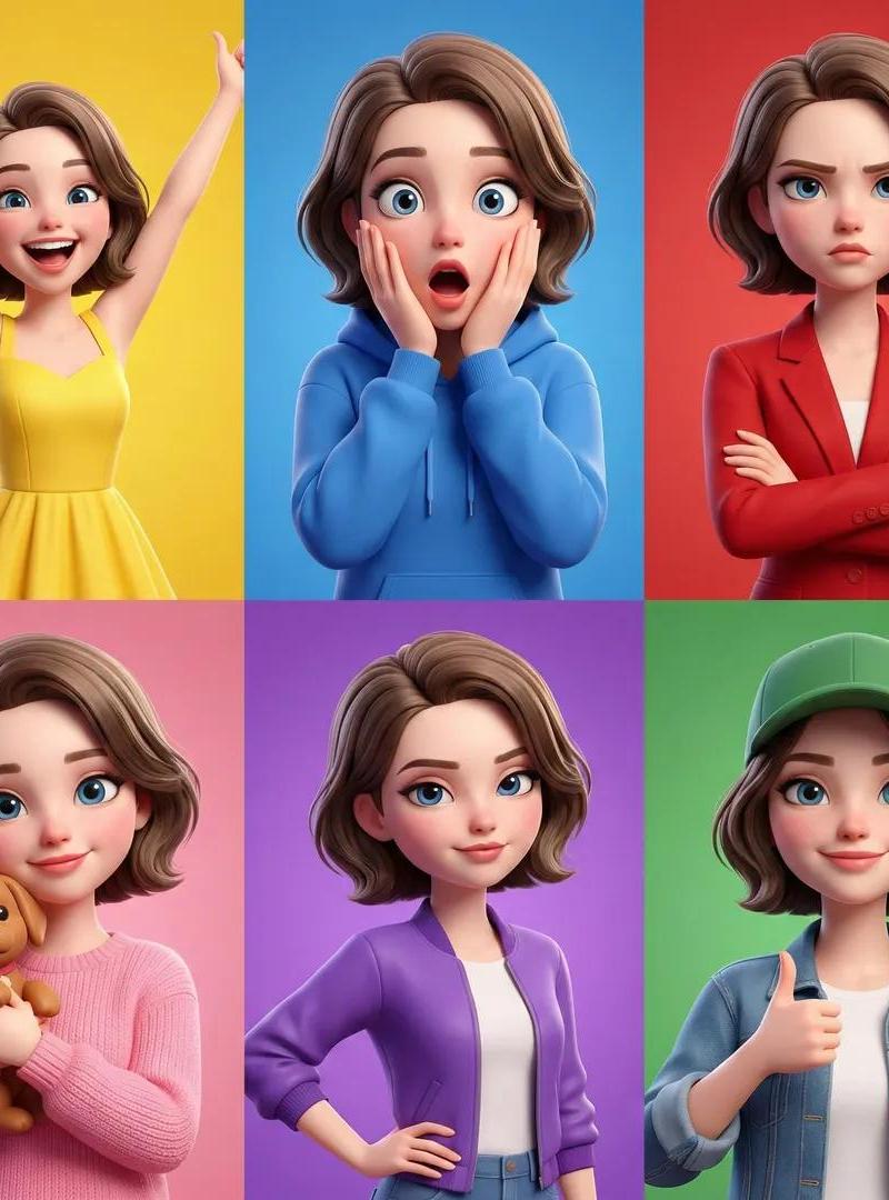 皮克斯风女孩六宫格表情展示