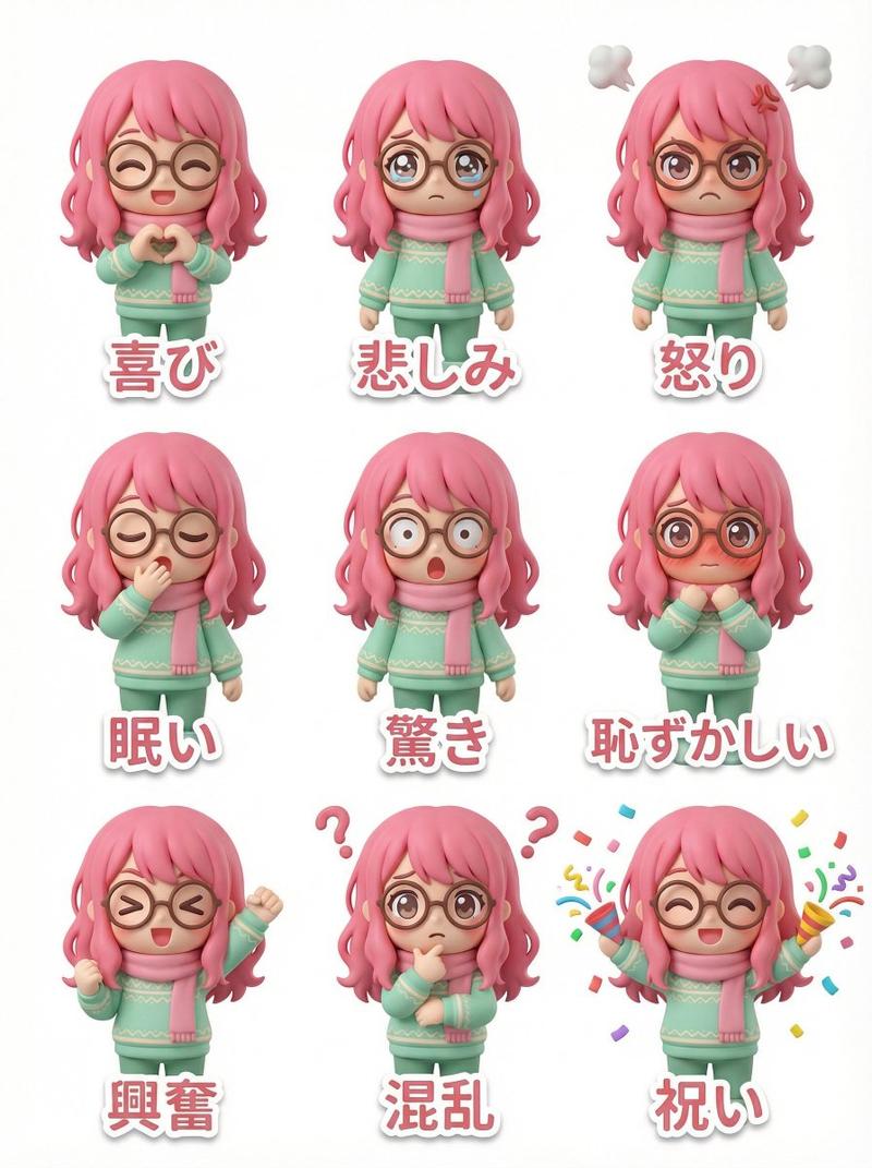 泡泡玛特风 3D 盲盒公仔九宫格表情贴纸