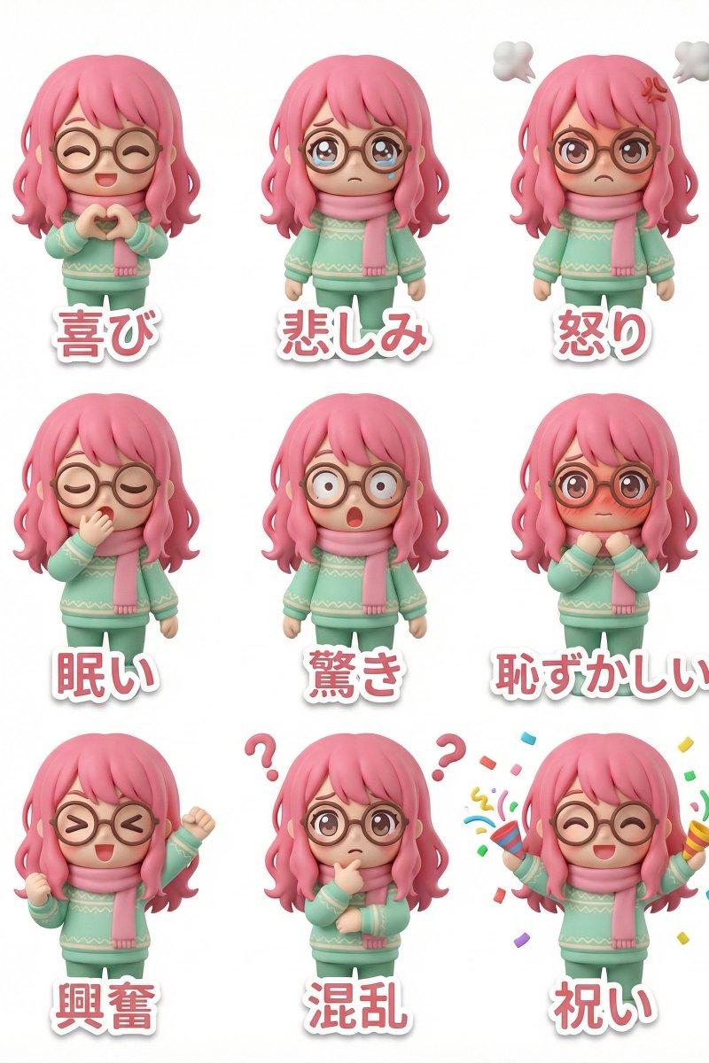 泡泡玛特风 3D 盲盒公仔九宫格表情贴纸