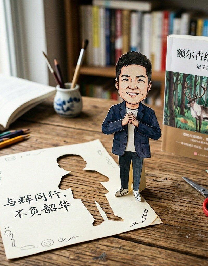 跃出纸面的卡通董宇辉人偶