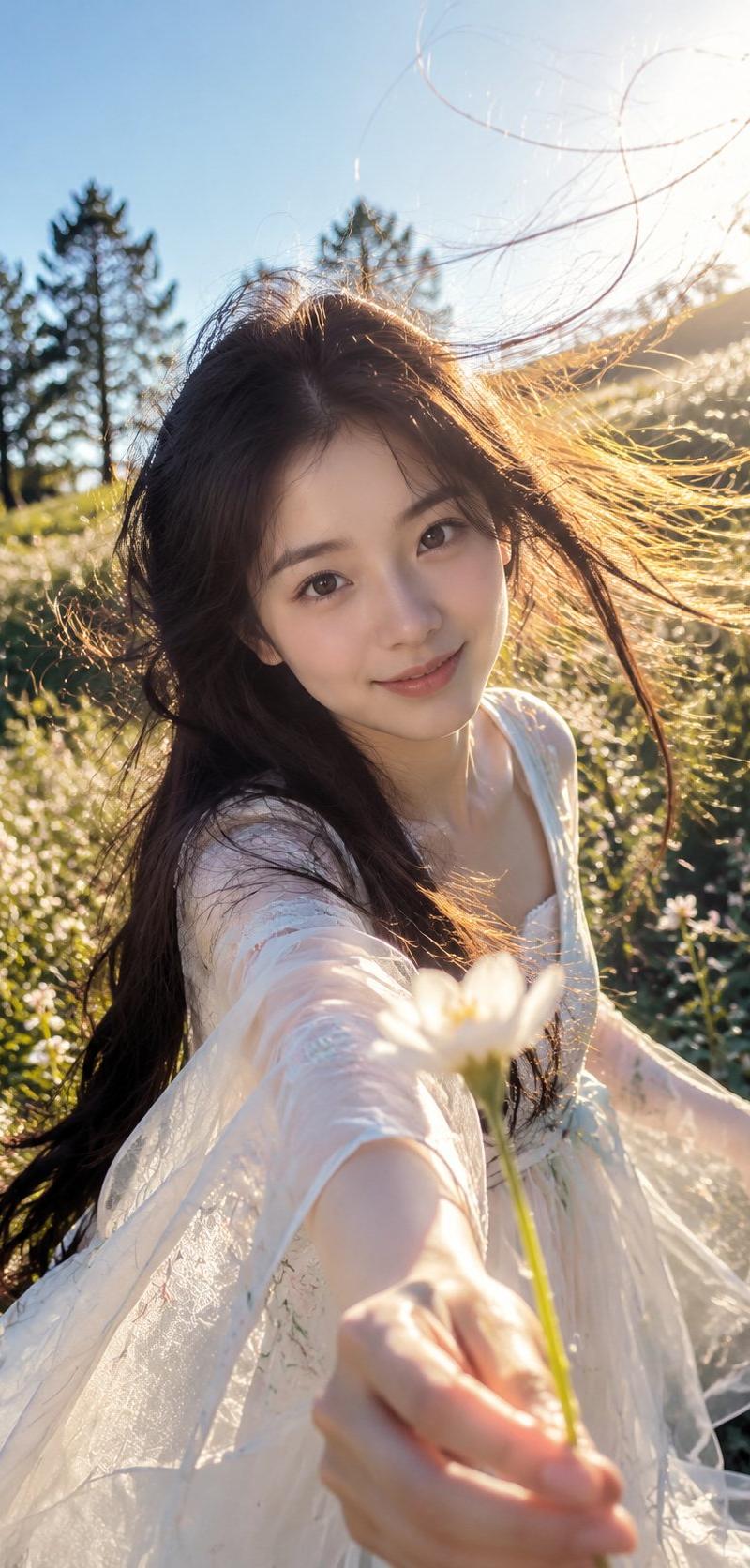 POV阳光献花少女写实摄影