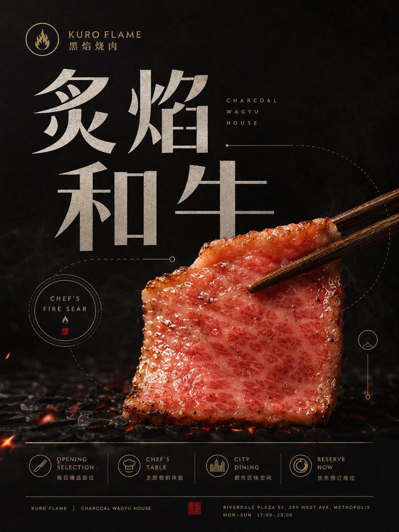 高级暗色餐饮品牌设计海报模板