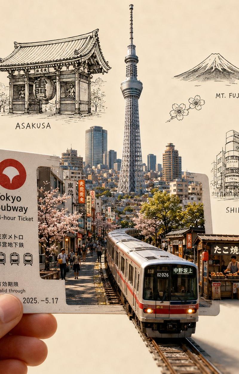 城市门票微缩景观旅行艺术插画