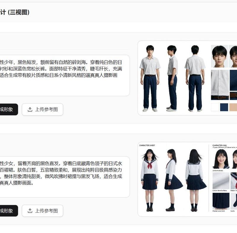 专业角色三视图设定参考图