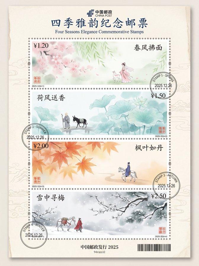 中国水墨画风格邮票