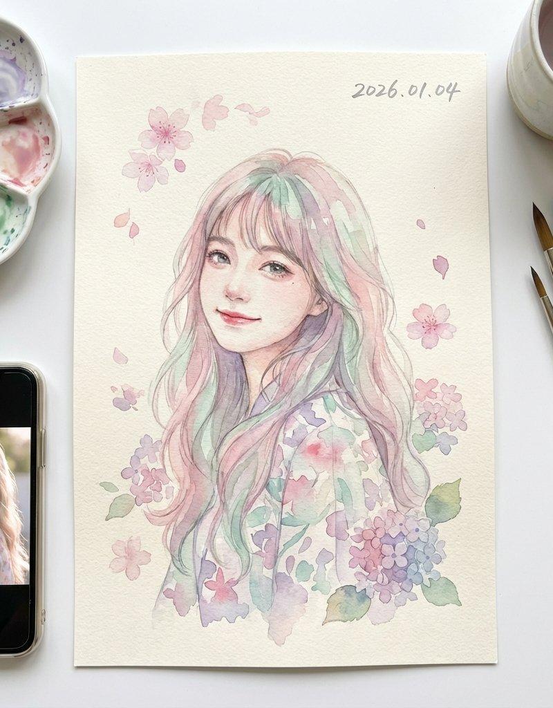 一幅极其细腻的日式水彩插画
