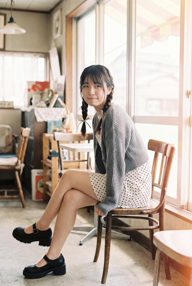 女性在阳光洒满的复古咖啡馆里
