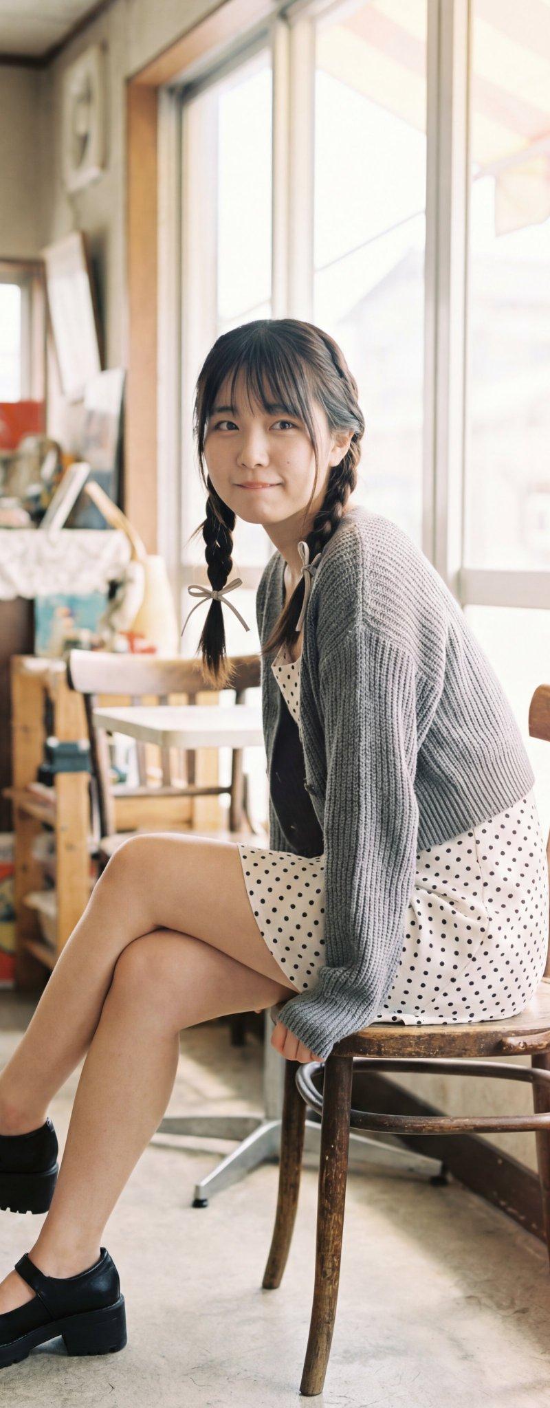 女性在阳光洒满的复古咖啡馆里