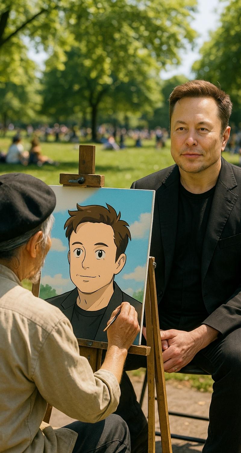 马斯克在公园画画