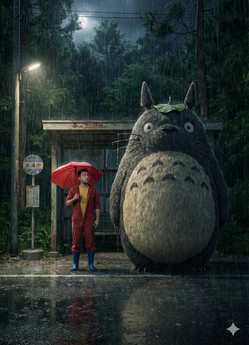 日本乡村公交车站雨夜的场景