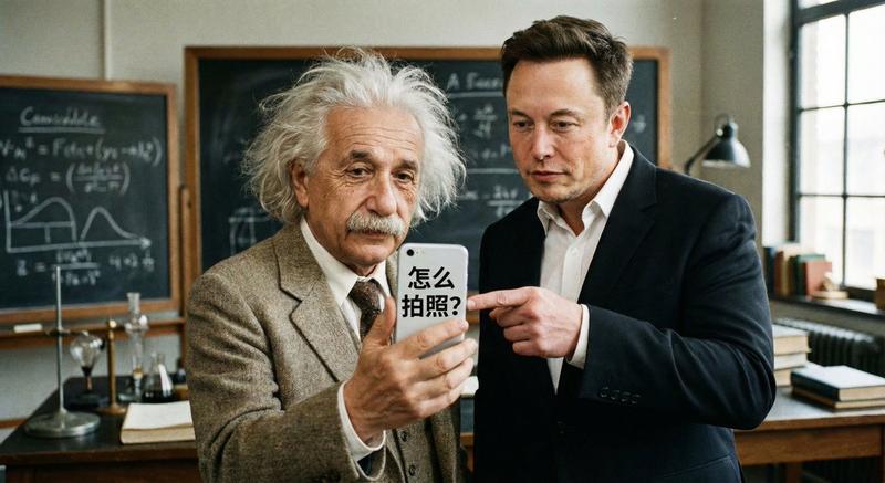 马斯克教爱因斯坦拍照