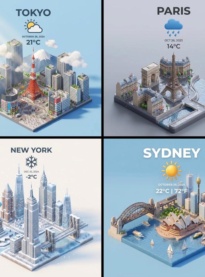 城市俯视等距3D卡通微缩场景
