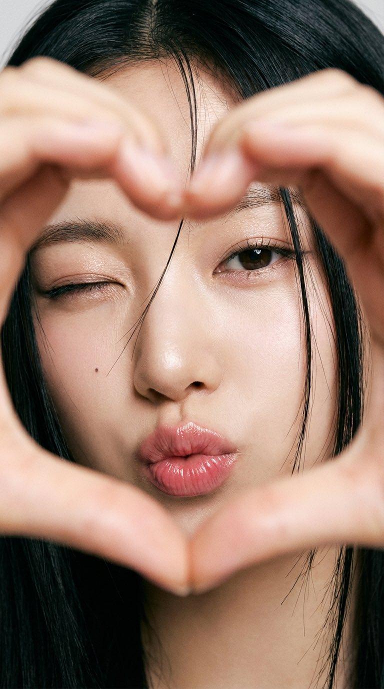 女生双手比出一个心形