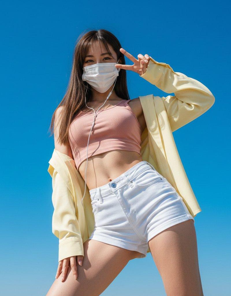 戴口罩的妹子比了个耶