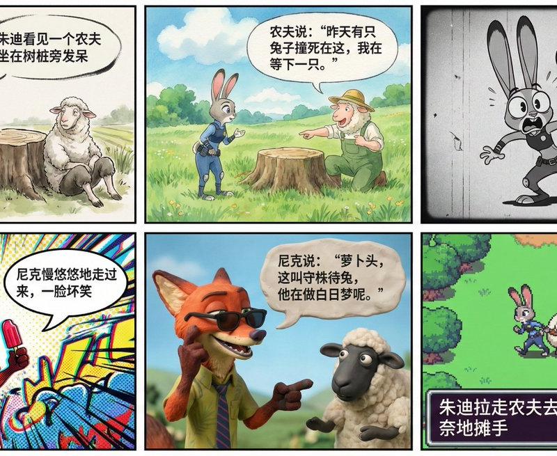 6格漫画每一格的风格都不同