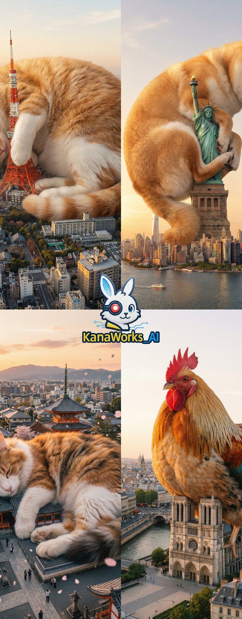 东京塔被一只超级巨大的猫占据