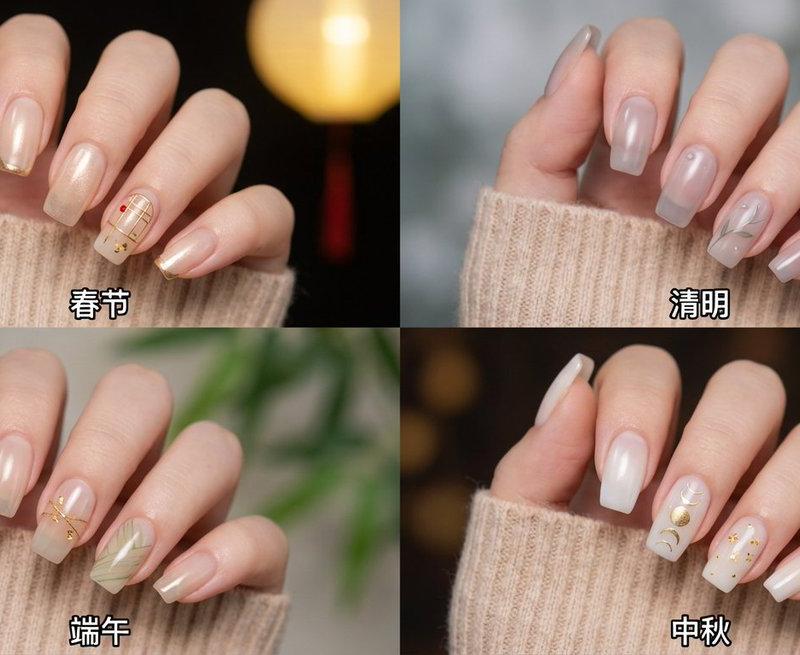 中国四大节日美甲四宫格