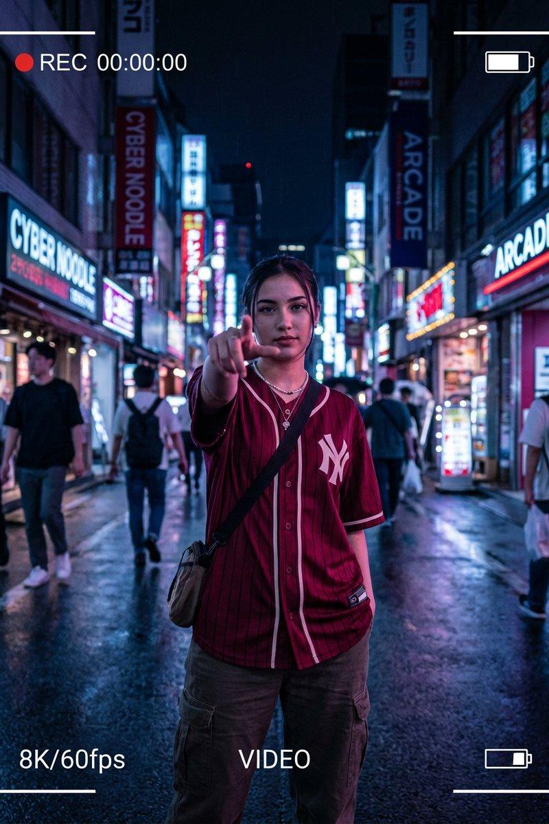 女子将食指向前伸出朝向相机镜头