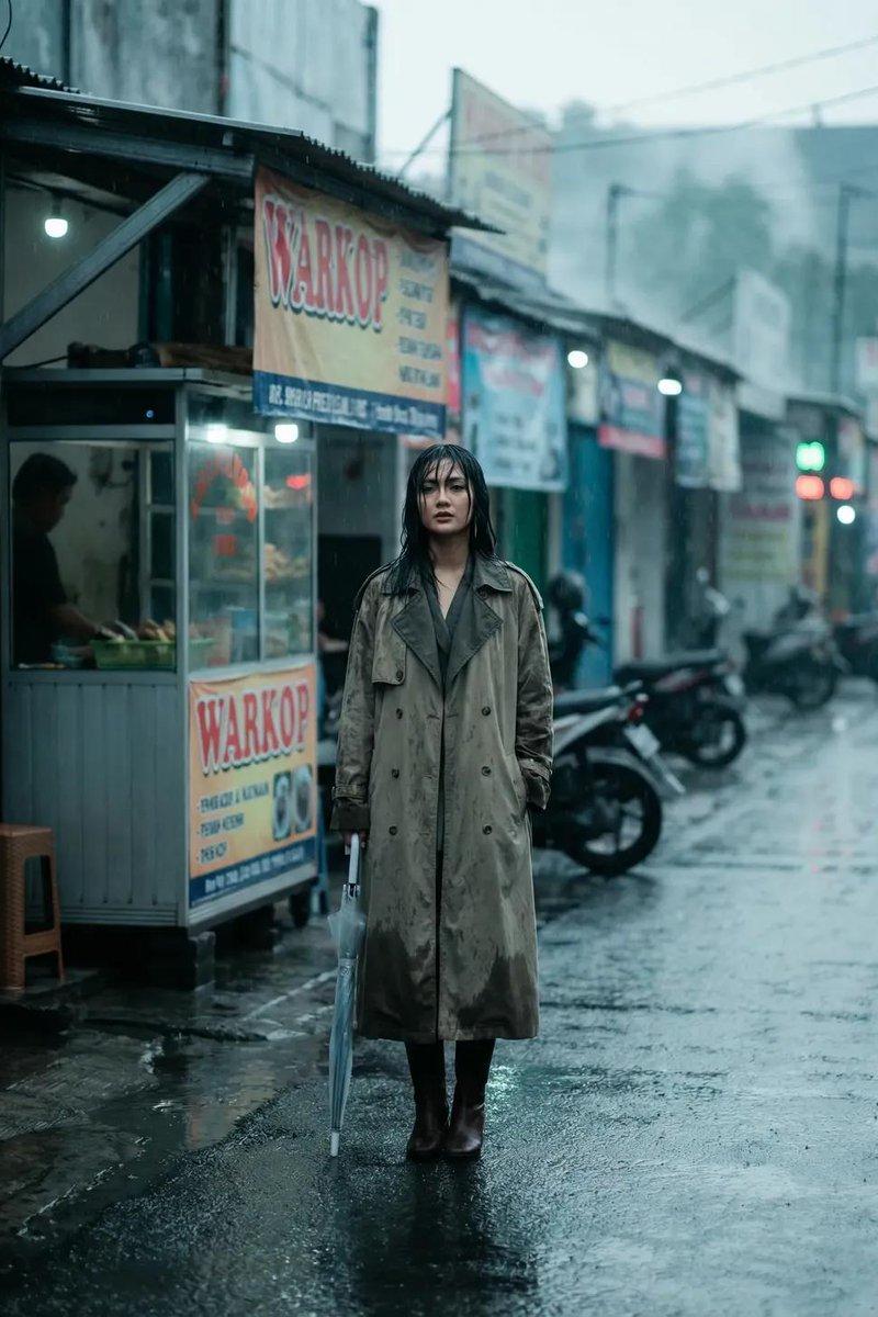 雨中印尼街头的冷调时尚大片