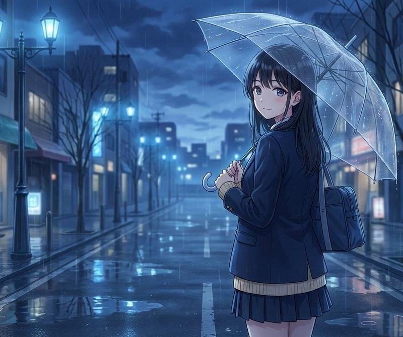 雨夜街头透明伞下的回眸