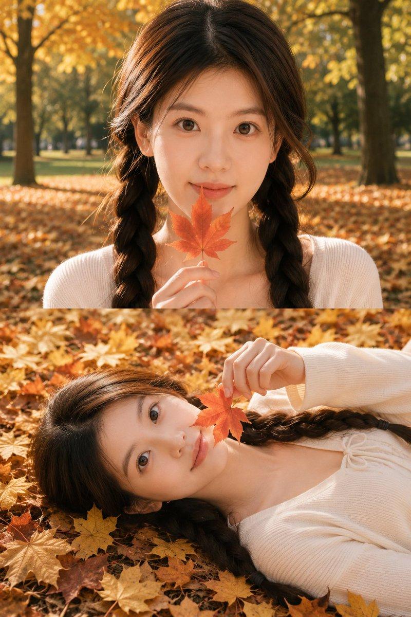 真实秋季公园人像拼图写实摄影