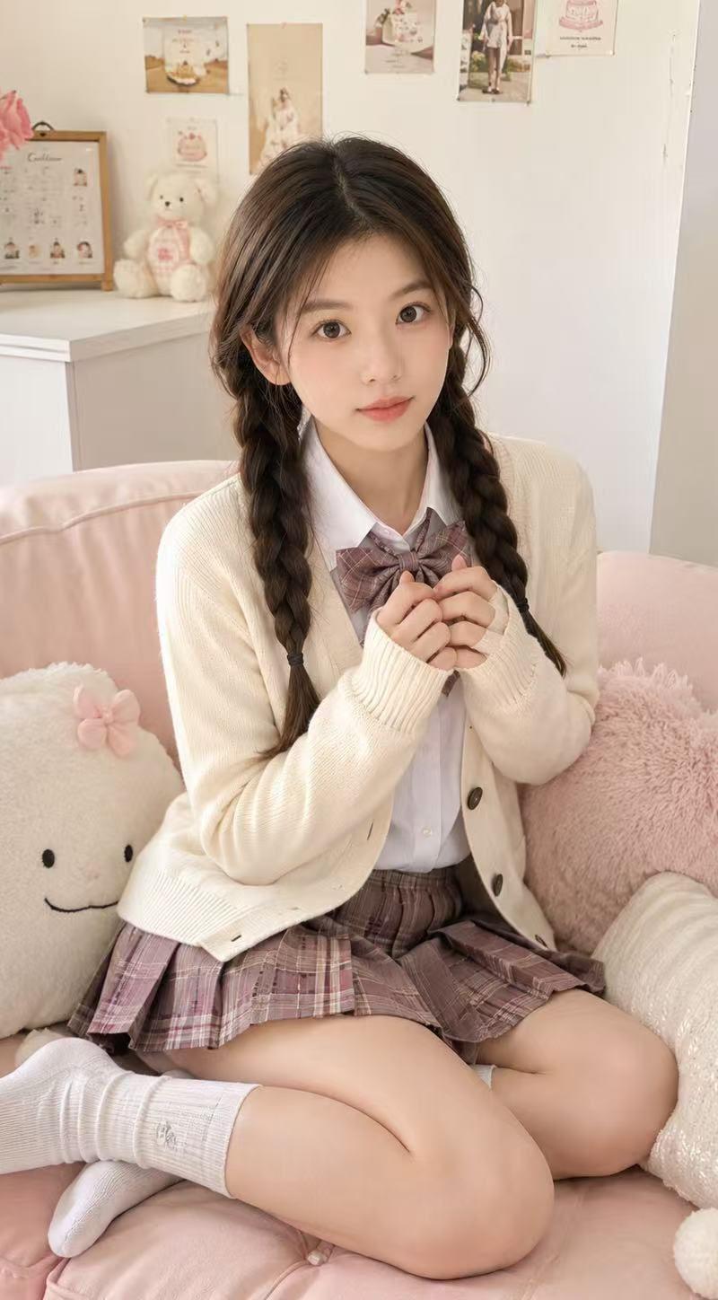 室内写真和风校园少女双马尾人像
