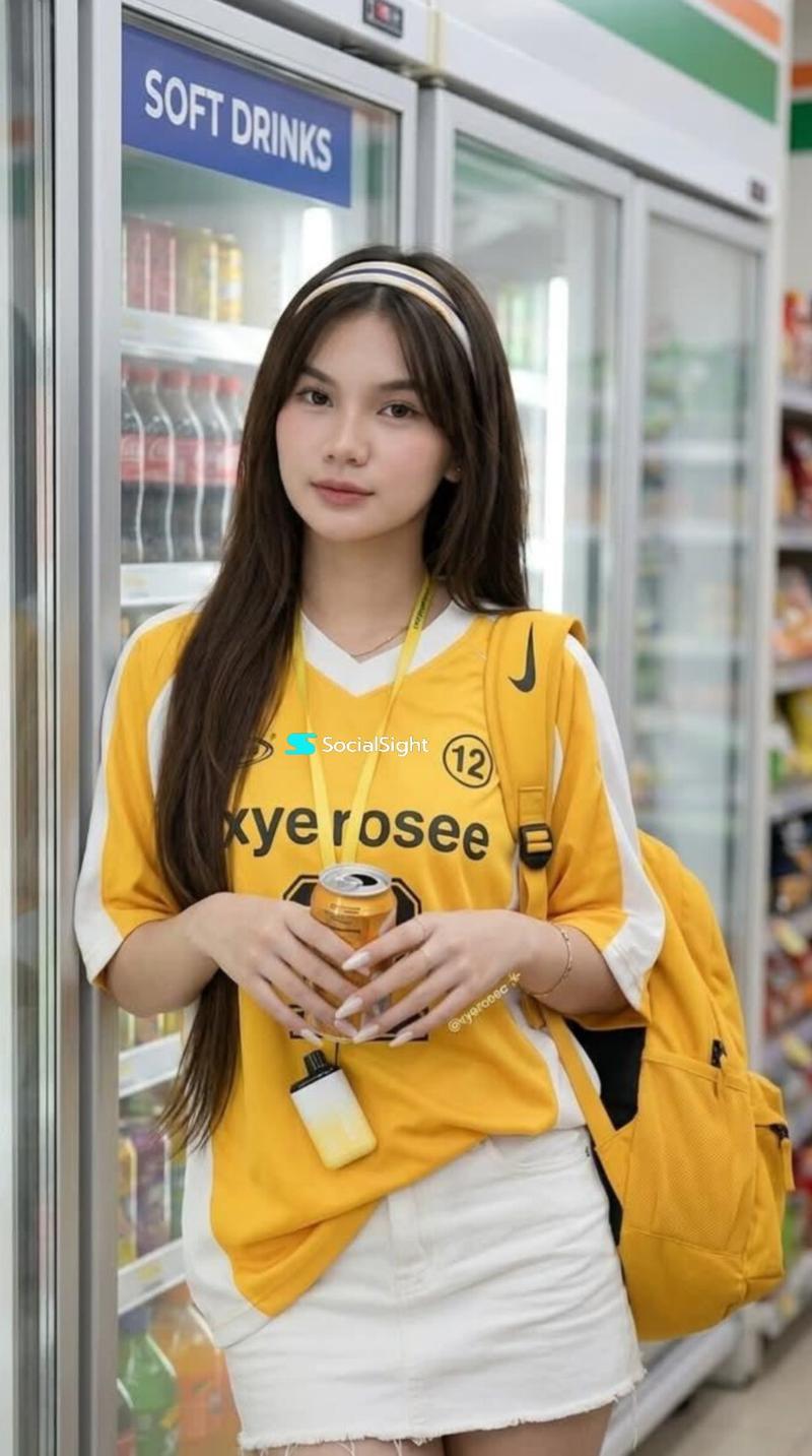 商店冰箱旁的运动球衣写实少女写真