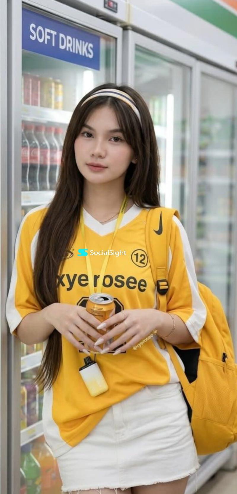 商店冰箱旁的运动球衣写实少女写真