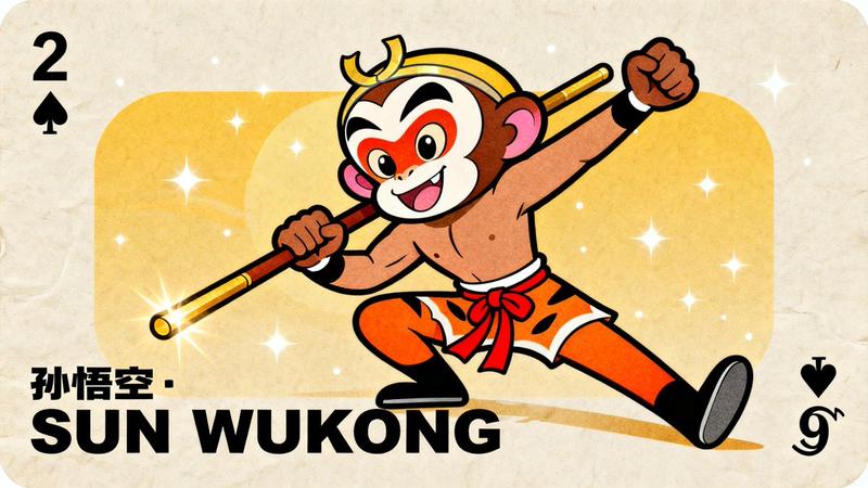 复古扁平风美猴王扑克牌设计