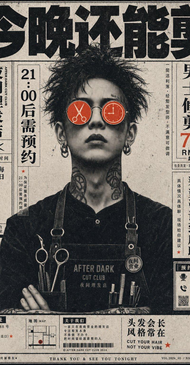 复古印刷感橙皮冷萃店员海报