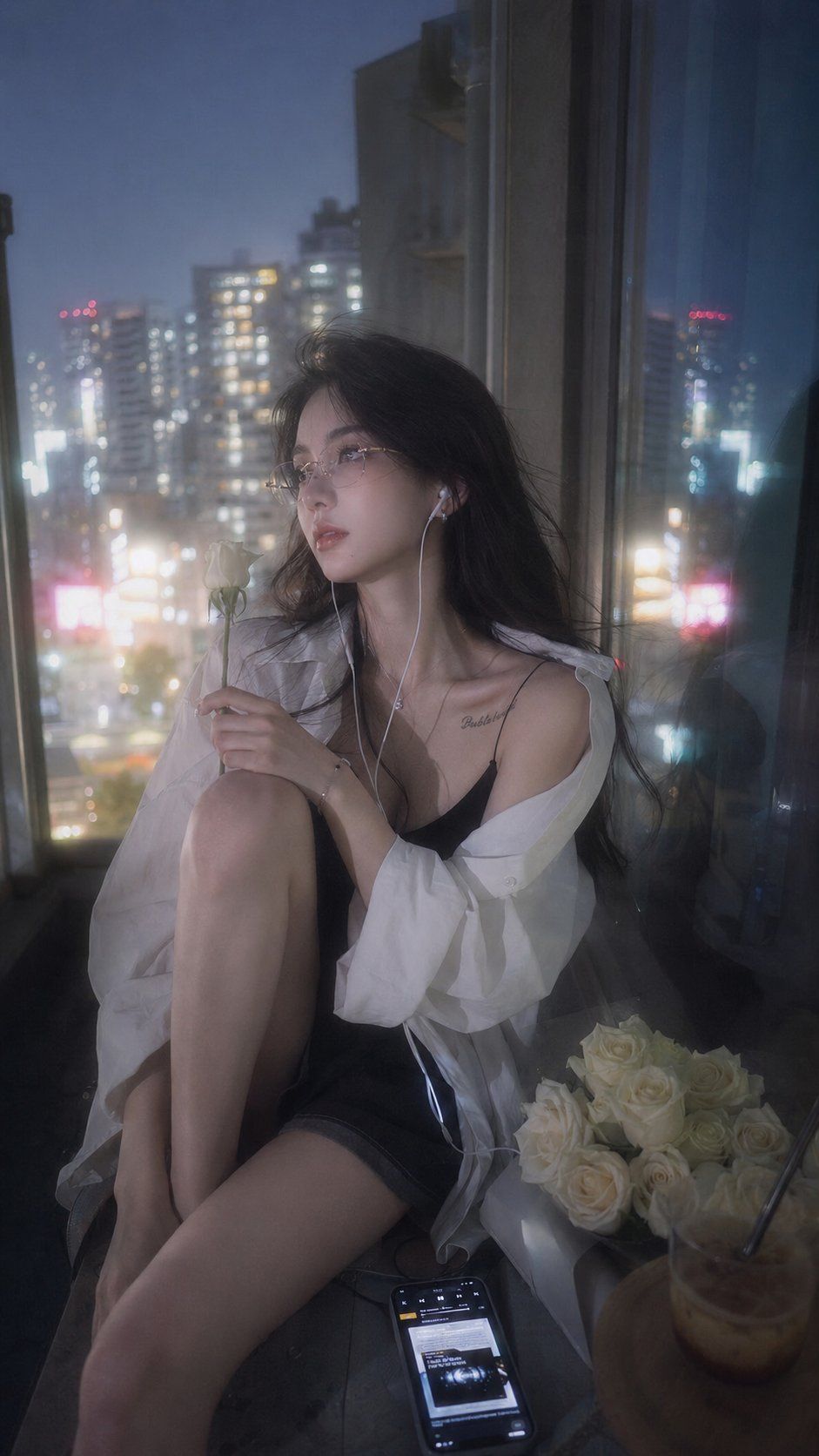 理光GR风格东京阳台蓝调时刻少女写真