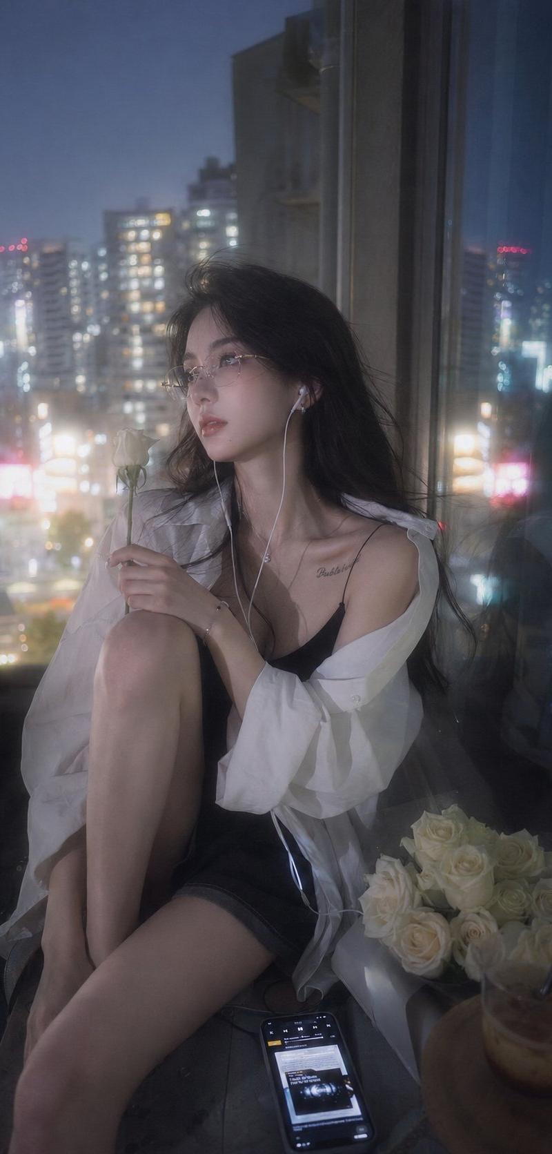 理光GR风格东京阳台蓝调时刻少女写真