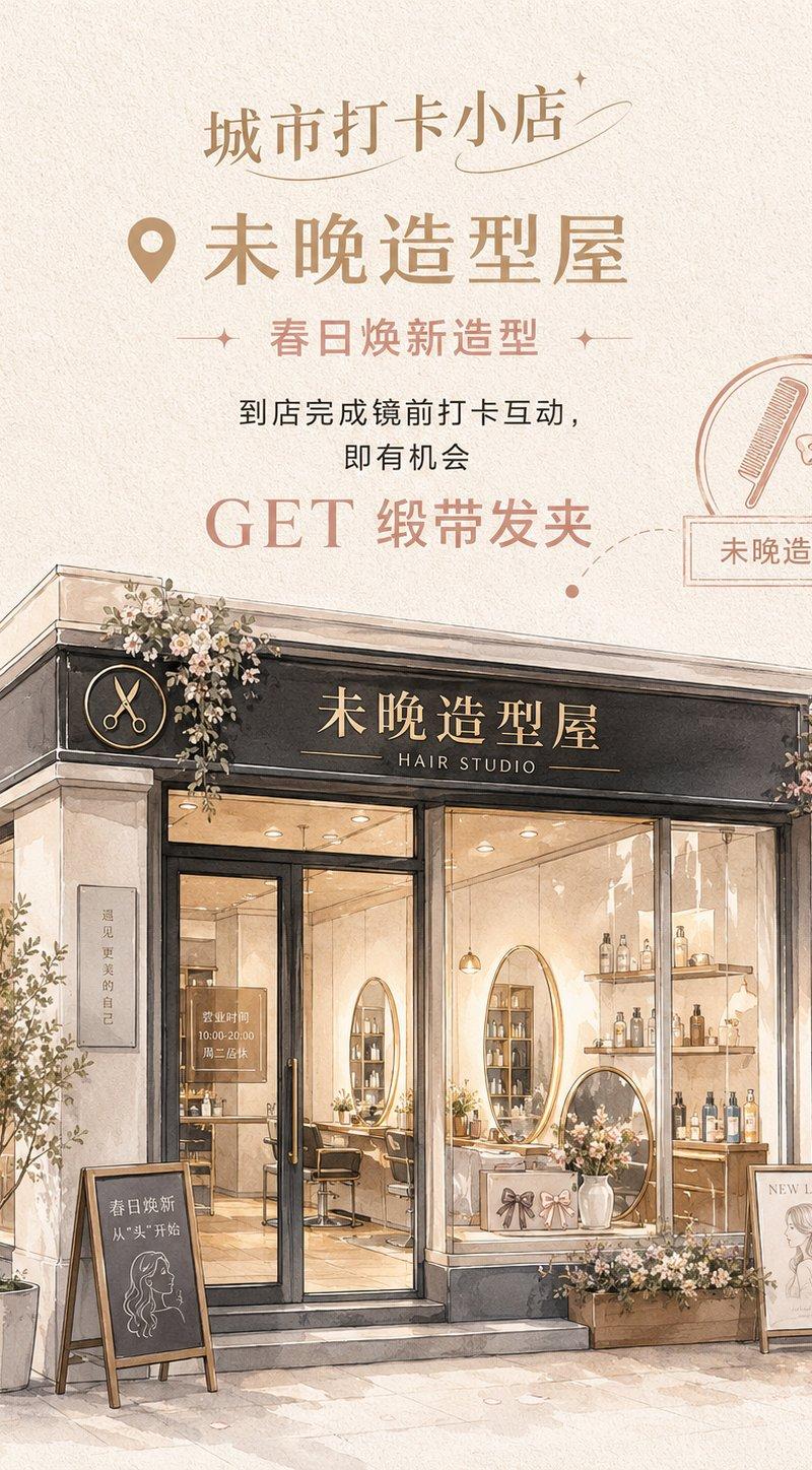 半写实手绘门店打卡海报生成
