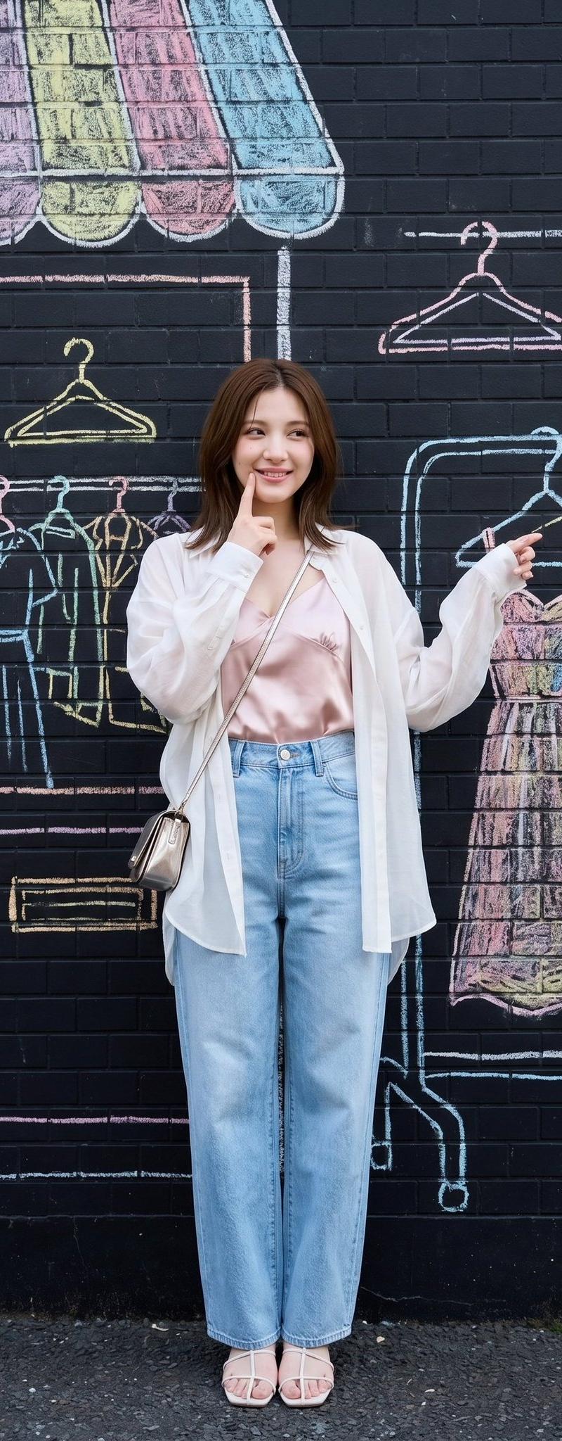 下北泽侧街手绘粉笔背景日系时尚少女