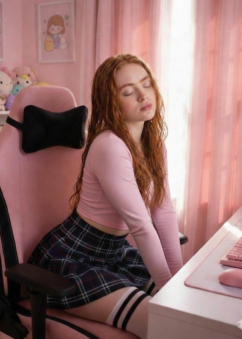 柔光下的粉色电竞少女