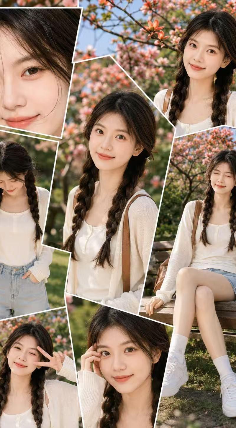 青春甜美春季户外人像拼贴画报