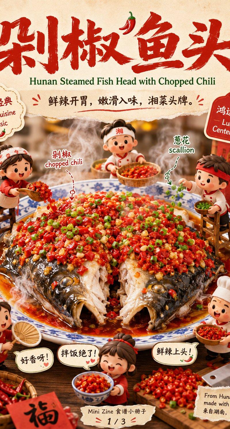 剁椒鱼头微缩趣味美食海报