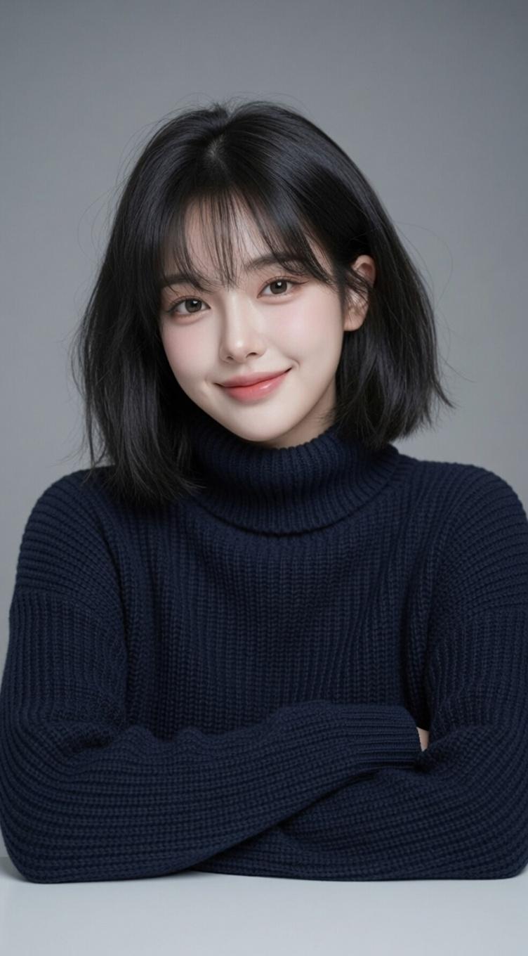 治愈系东亚女性针织毛衣影棚肖像
