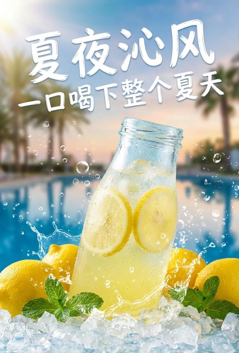 夏夜凉风柠檬气泡水电商主图设计