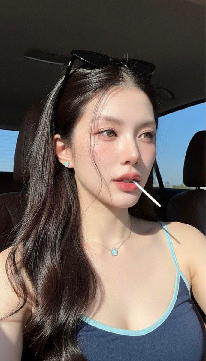 车内光影下的韩系氧气少女