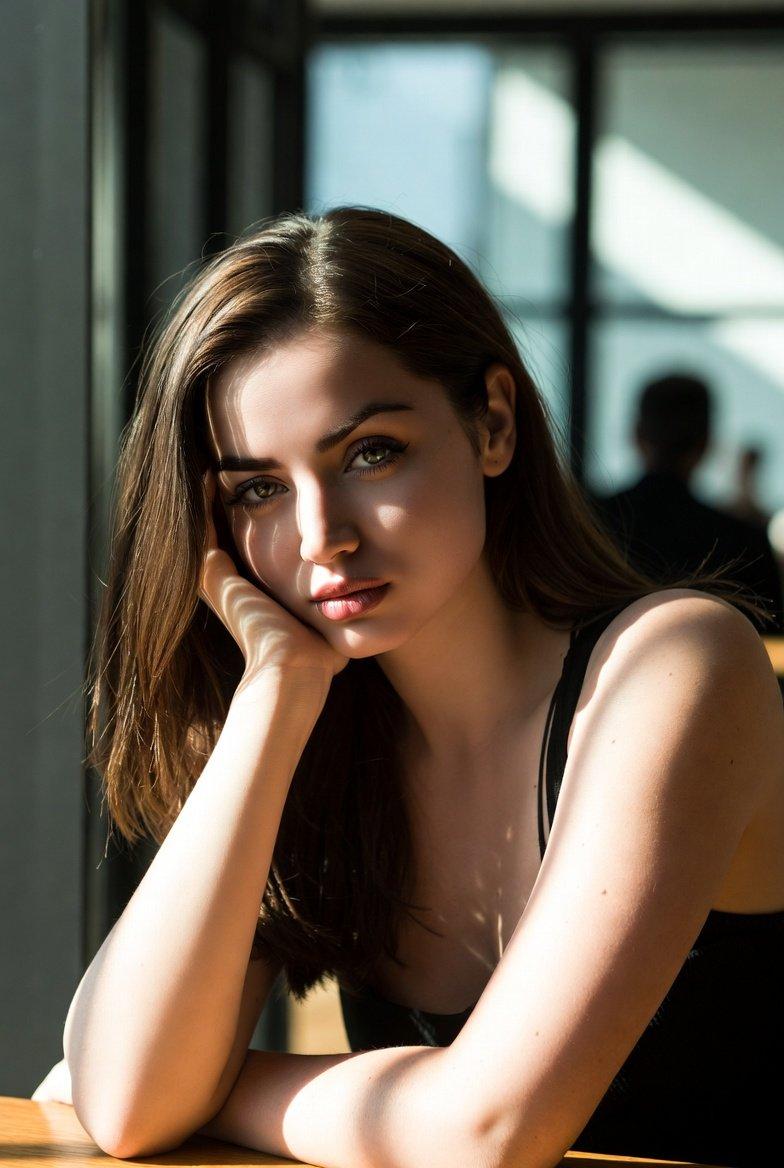 窗边暖阳下略带忧郁的沉思少女