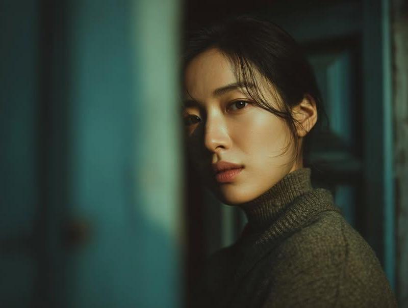 暮色黄昏的电影感少女侧影