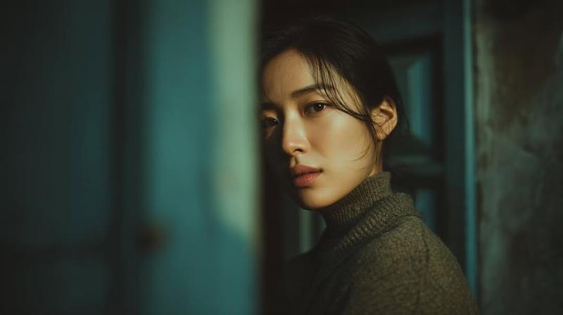 暮色黄昏的电影感少女侧影